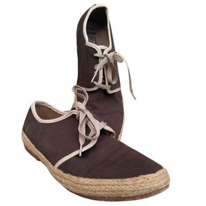 J.D. Fisk Brown Size 8.5 Leather Espadrille Trim Lace Up Low Top Shoes
